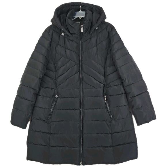Kenneth Cole Reaction ~Woman Plus Size XXL~ Black Puffer Jacket Long Coat Hooded - Picture 1 of 14
